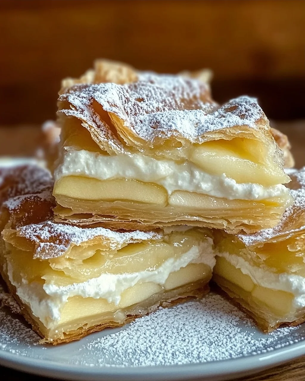 Blätterteigkuchen mit Puddingcreme und Apfel