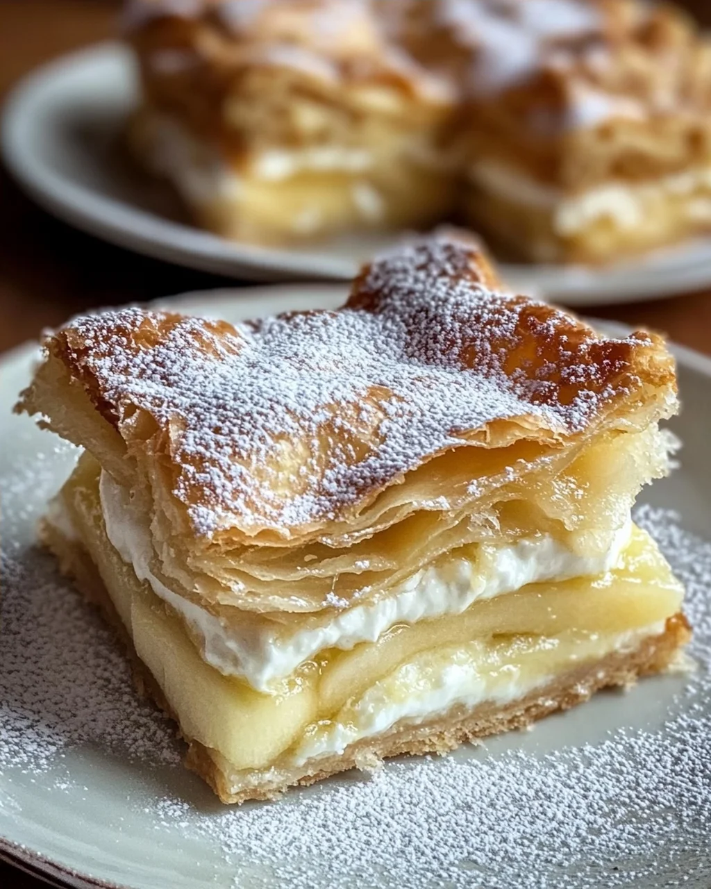 Blätterteigkuchen mit Puddingcreme und Apfel