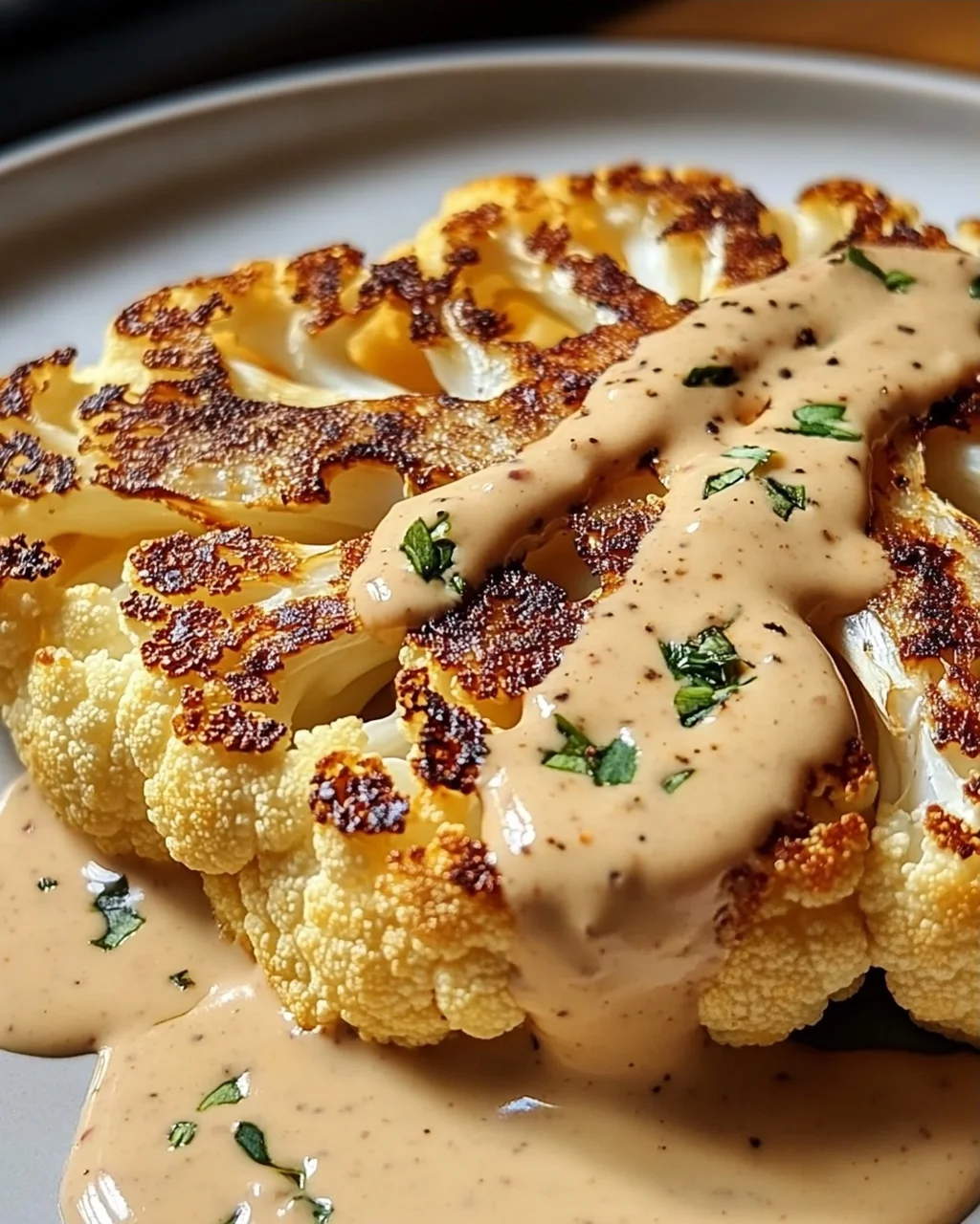 Blumenkohlsteak mit Pfefferrahmsauce