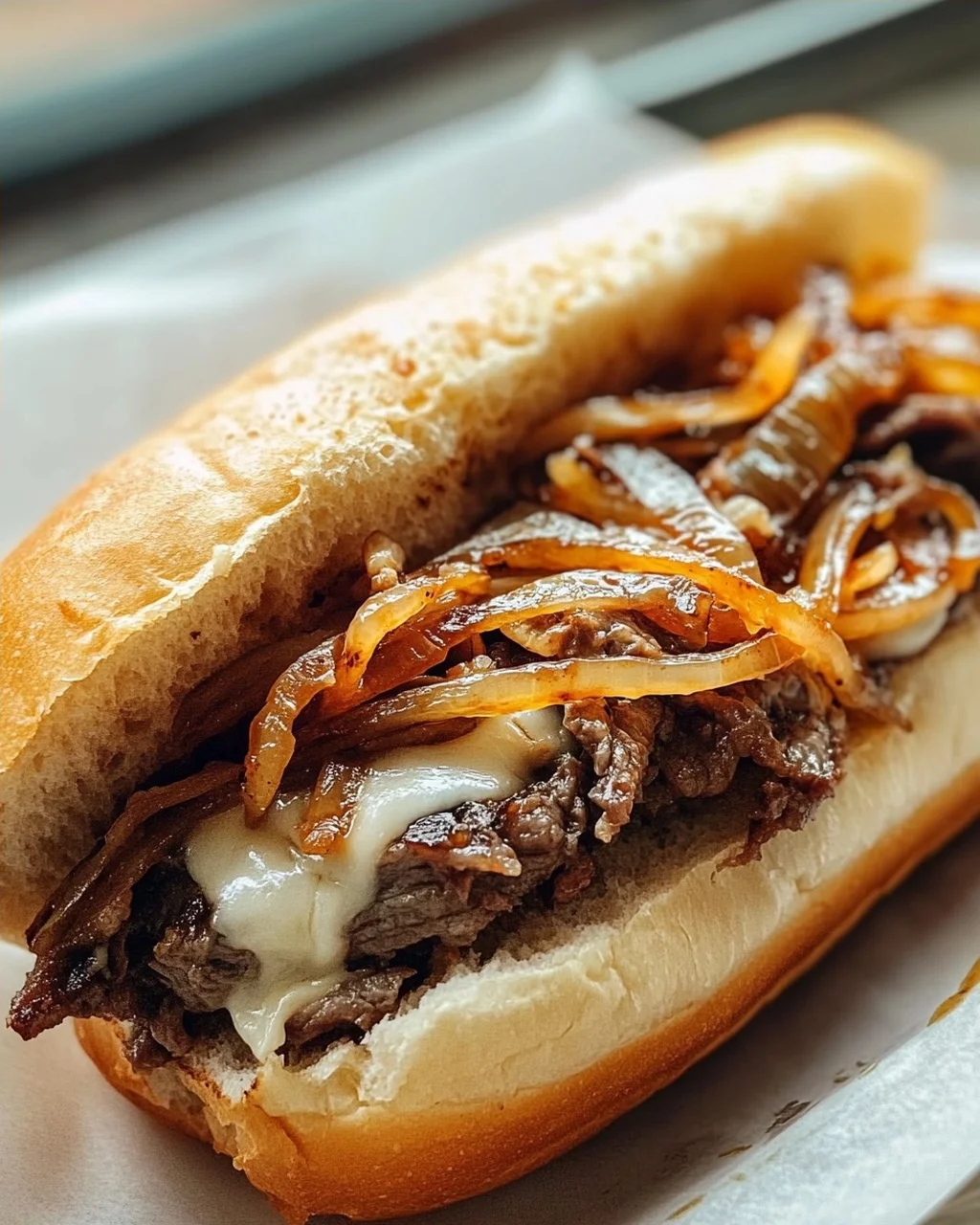 Bulgogi Cheesesteak auf dem Blech mit karamellisierten Zwiebeln