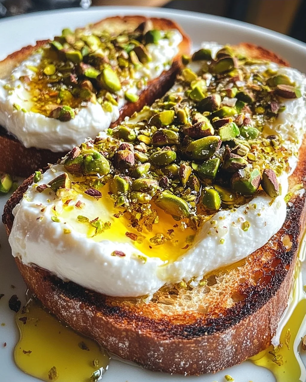 Burrata-Toast mit Pistazien und heißem Honig