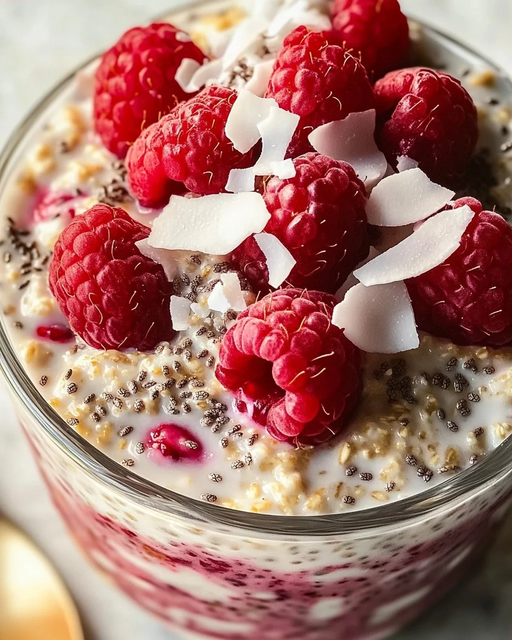 Chia Overnight Oats mit Himbeeren