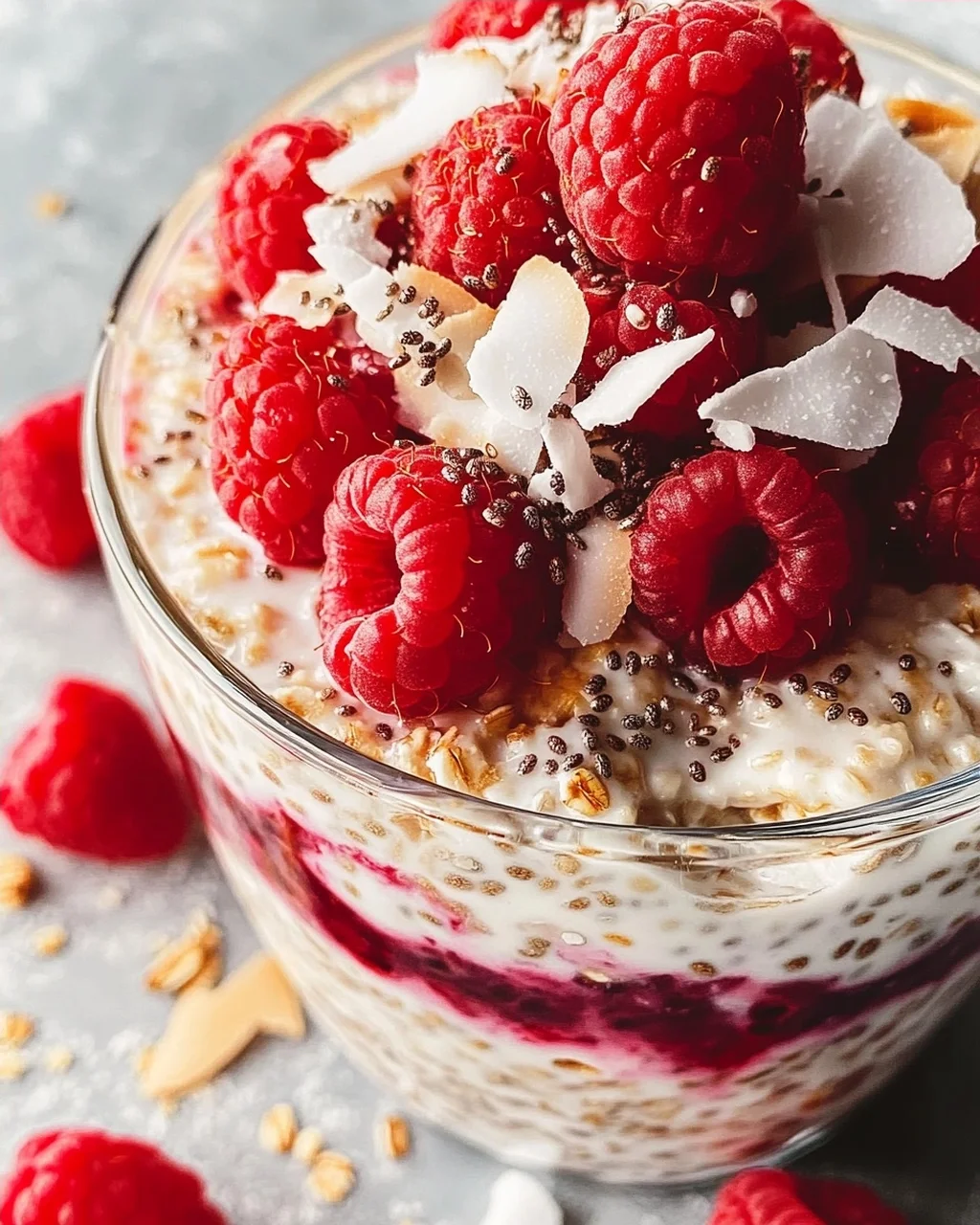 Chia Overnight Oats mit Himbeeren