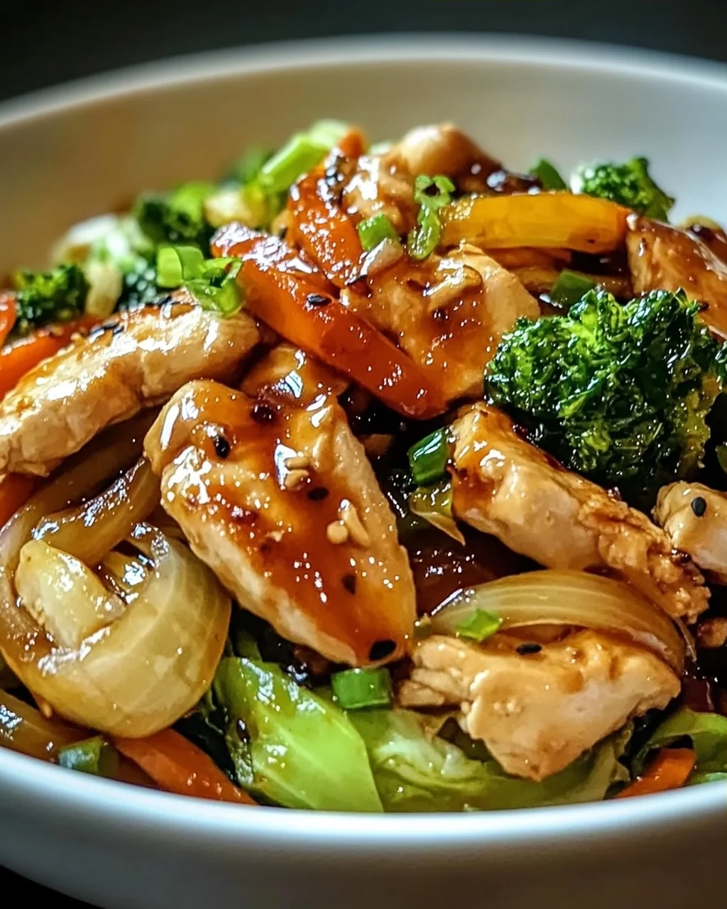 Chinesische Hähnchenpfanne mit Spitzkohl und Zwiebeln genießen!