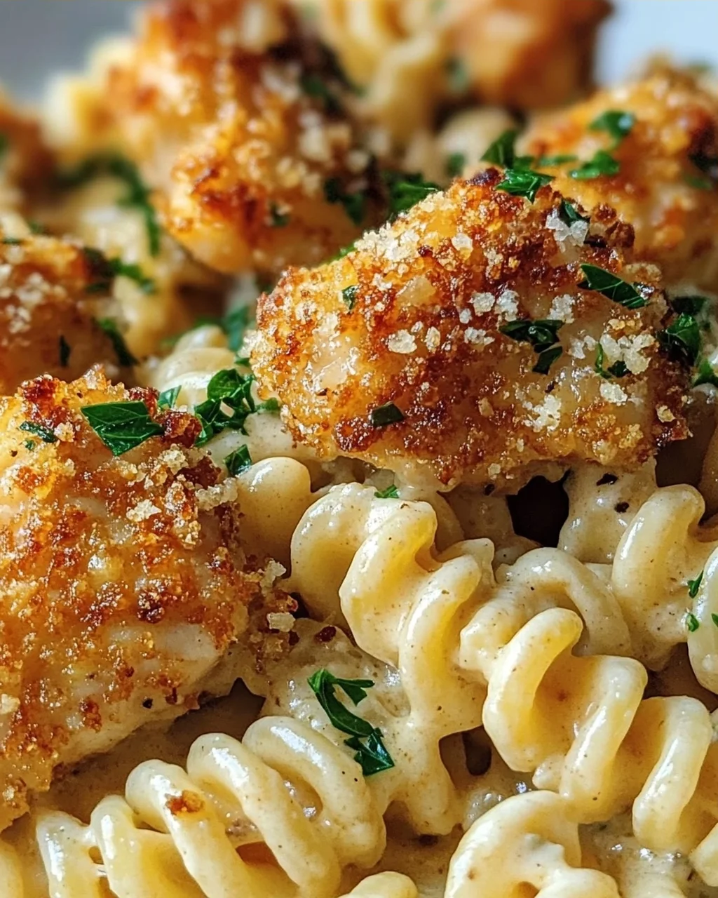 Cremige Knoblauch-Parmesan Hähnchen-Häppchen mit Rotini