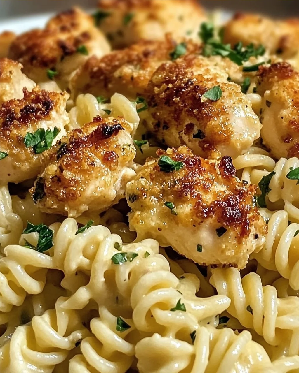 Cremige Knoblauch-Parmesan Hähnchen-Häppchen mit Rotini