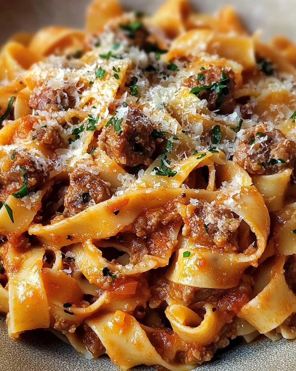Cremige kalabrische Chili-Pappardelle mit Wurst und Fenchel