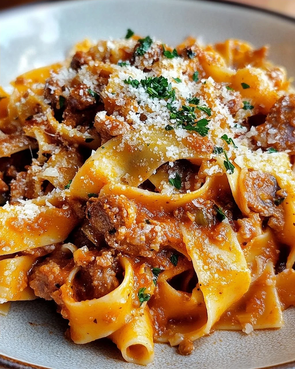 Cremige kalabrische Chili-Pappardelle mit Wurst und Fenchel