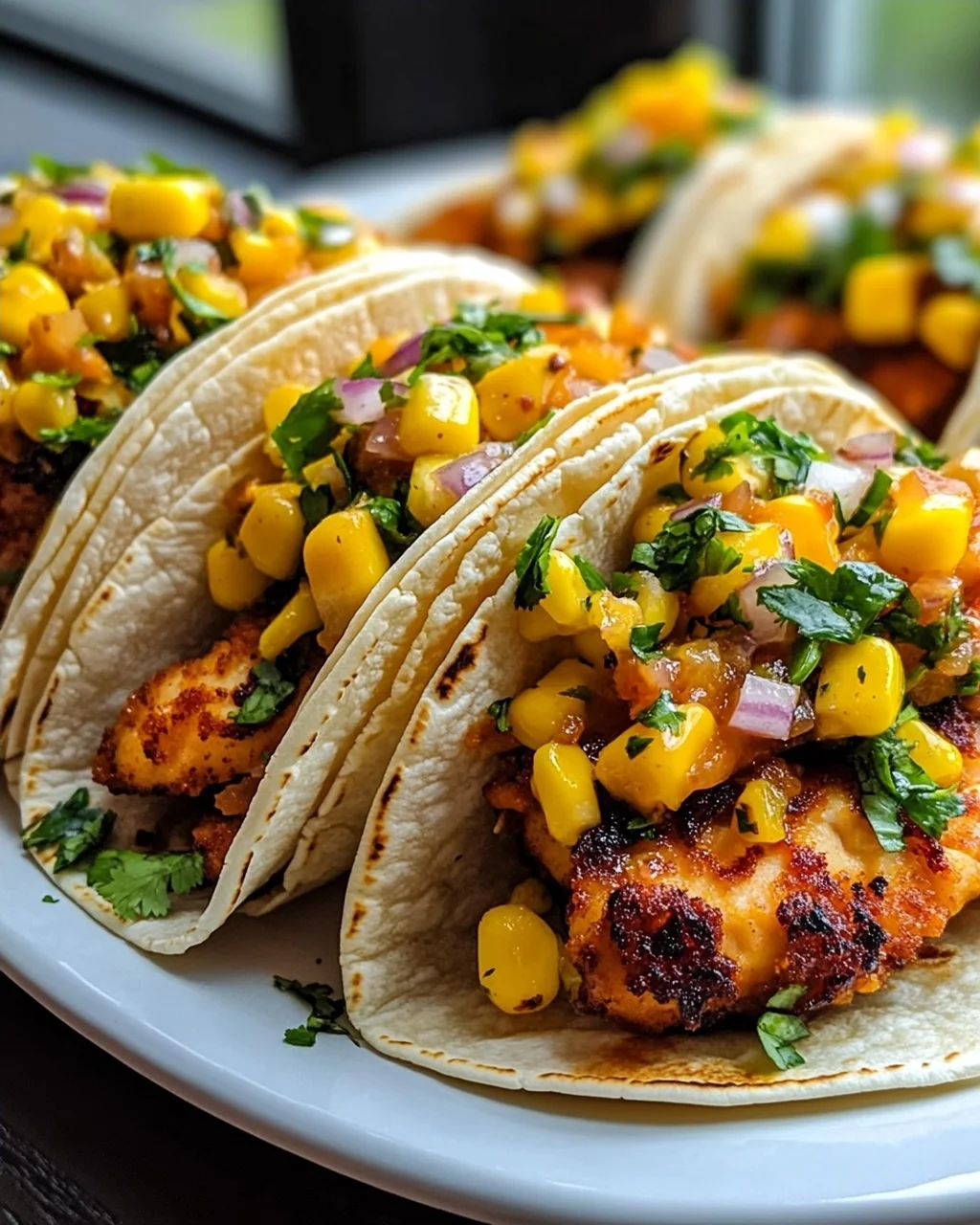 Crispy Maple Chili Chicken Tacos mit Mango-Mais-Salsa Rezept