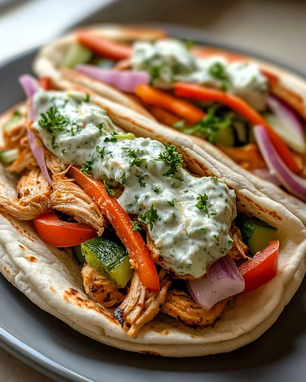Crockpot Griechische Hähnchen-Pitas mit Tzatziki Rezept
