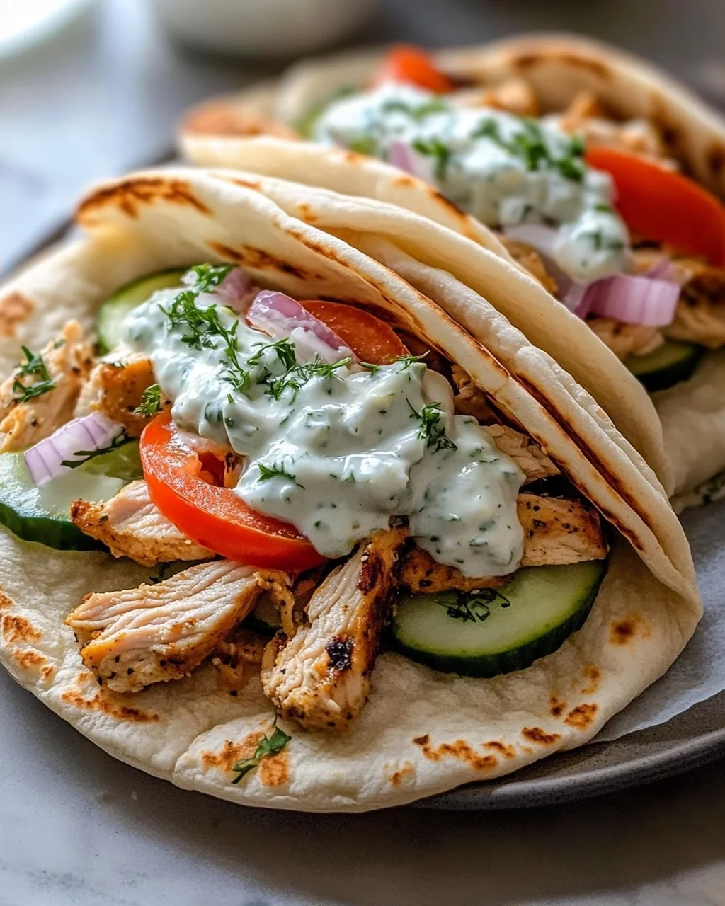 Crockpot Griechische Hähnchen-Pitas mit Tzatziki Rezept