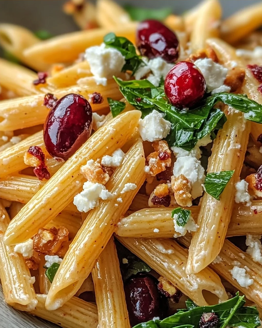 Feta-Cranberry-Penne-Salat mit Orangen-Vinaigrette Rezept