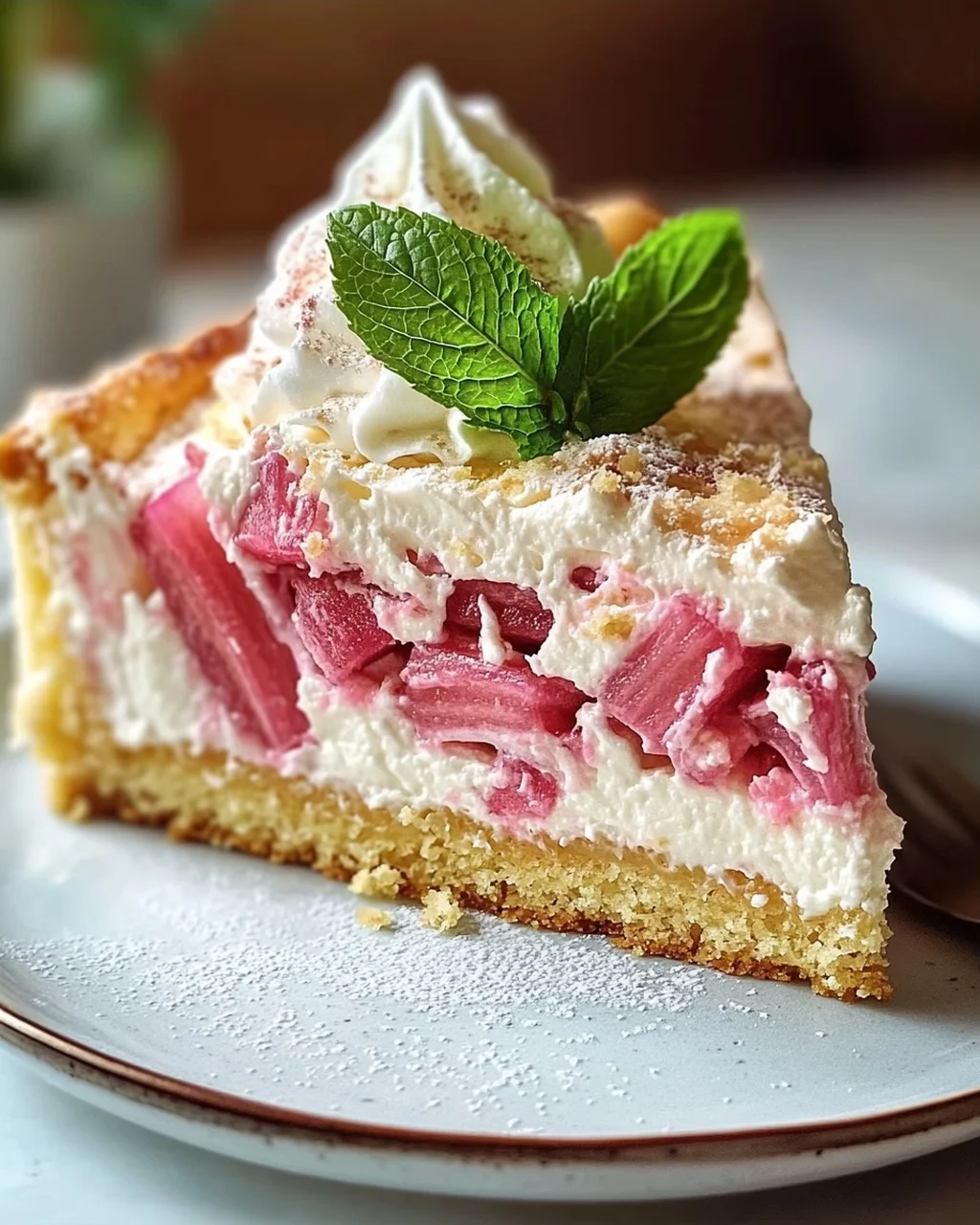 Fluffy Rhubarb Sour Cream Cake with Shortcrust Pastry Recipe