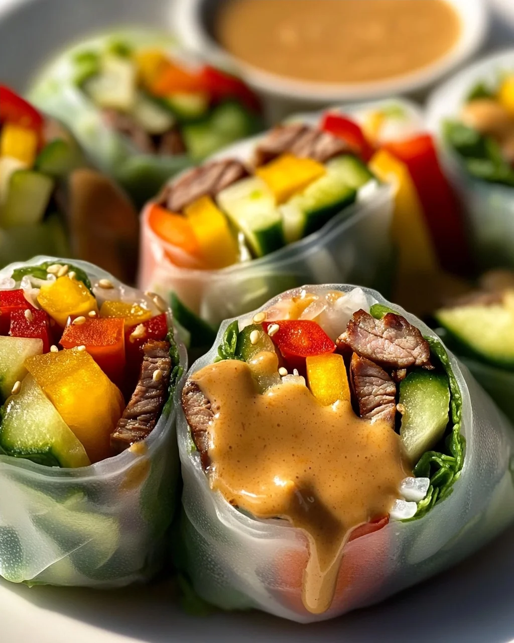 Frische Sommerrollen mit cremiger Erdnusssauce genießen