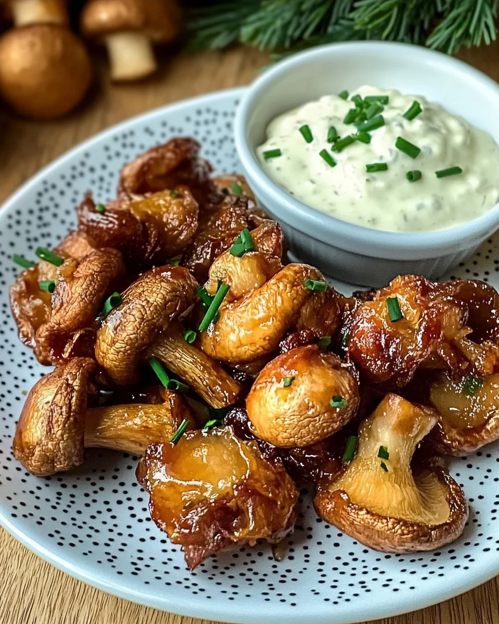 Gebratene Champignons mit Knoblauchdip (Rezept wie vom Weihnachtsmarkt)