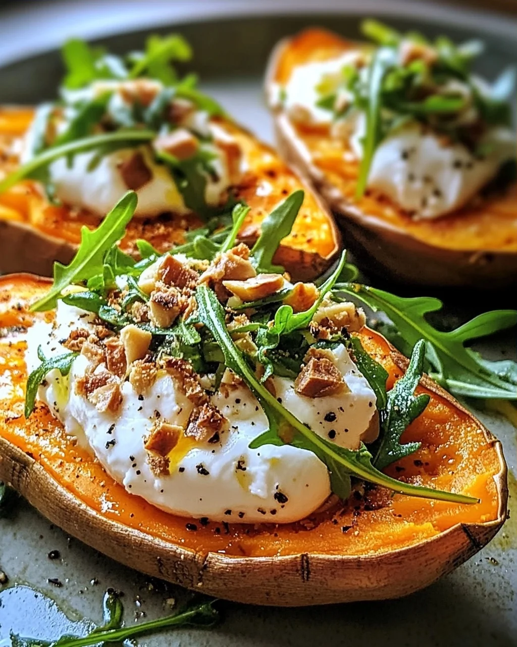 Gefüllte Süßkartoffeln mit Burrata