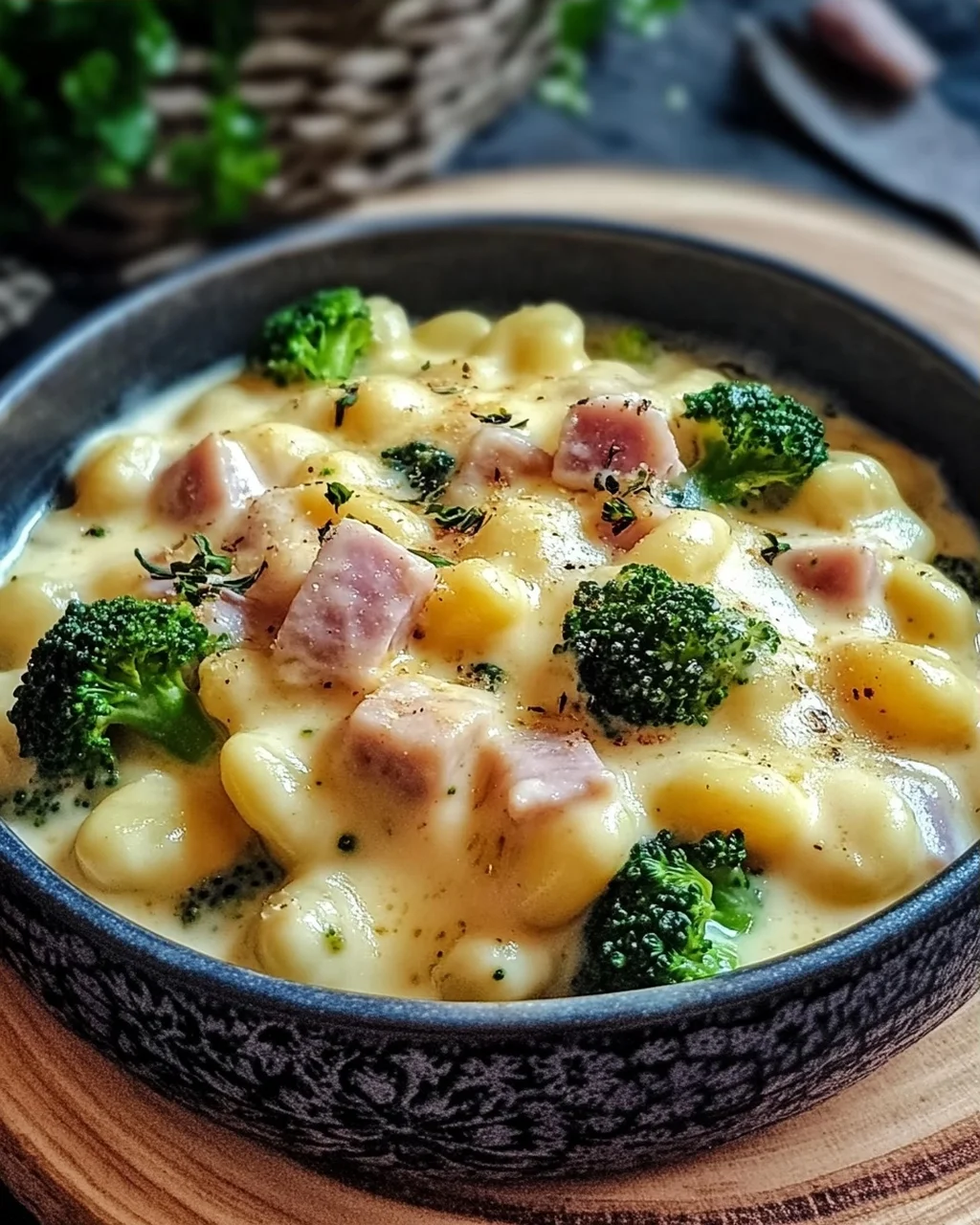 Gnocchi mit Brokkoli und Schinken in cremiger Käsesoße