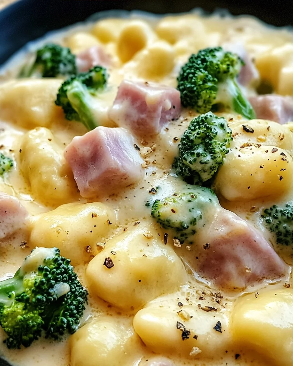 Gnocchi mit Brokkoli und Schinken in cremiger Käsesoße