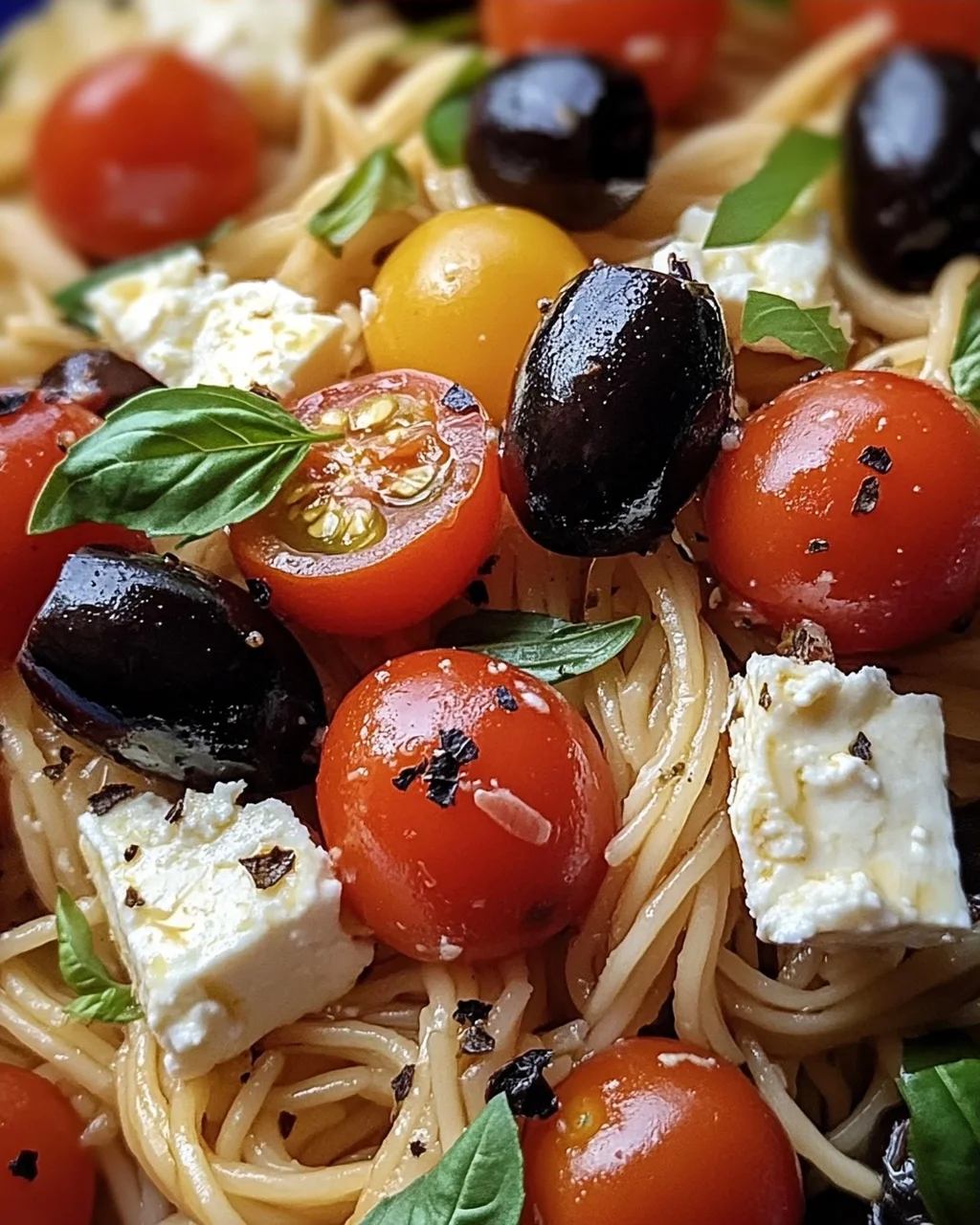 Griechische Reisnudeln mit Tomaten, Feta und Oliven