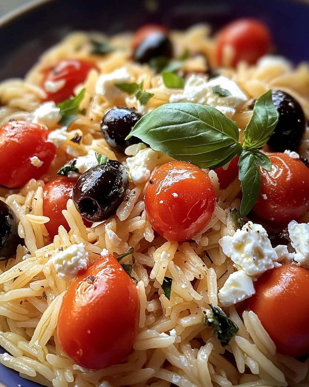 Griechische Reisnudeln mit Tomaten, Feta und Oliven