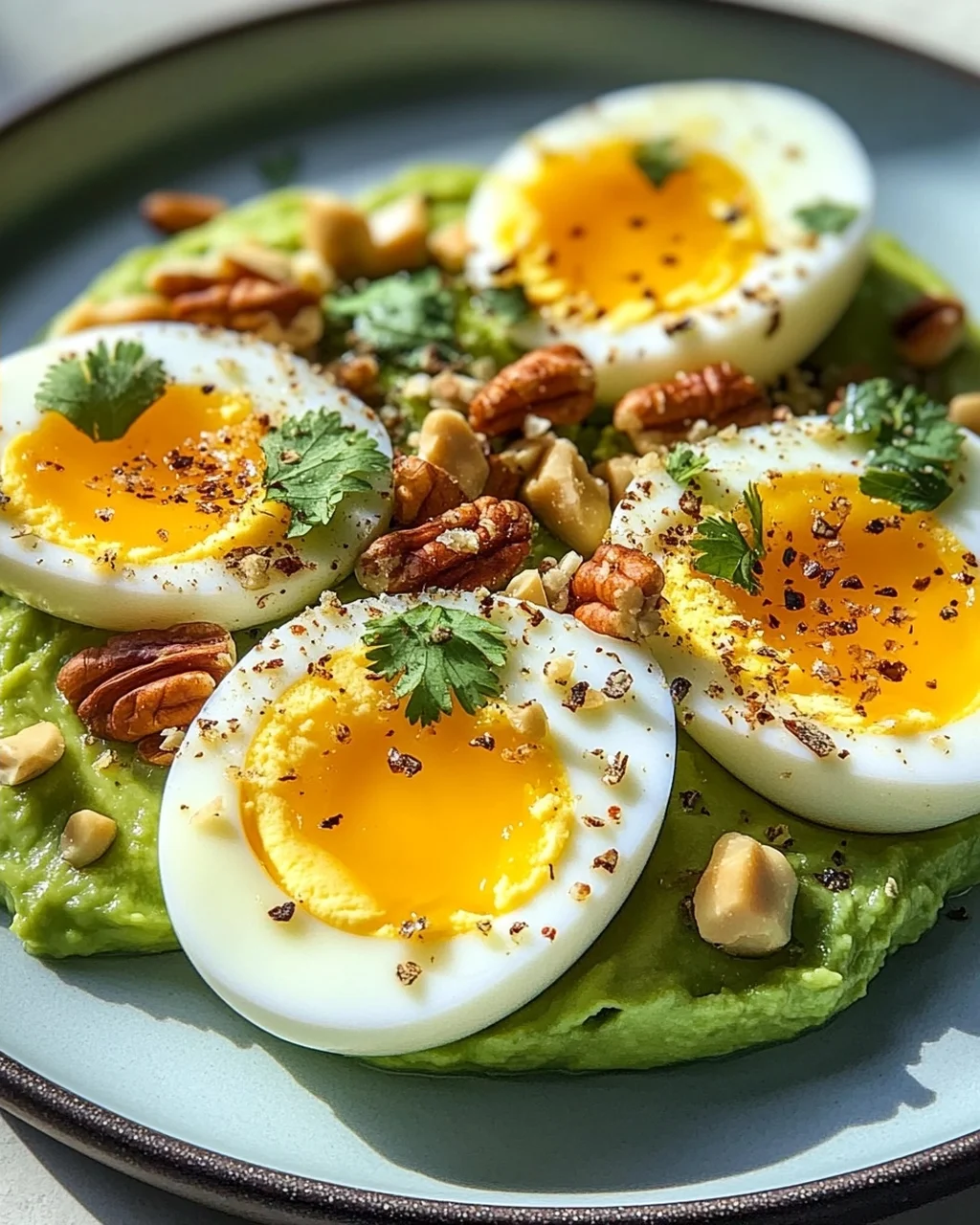 Hartgekochte Eier mit Avocado & Nüssen: Dein Power-Frühstück!
