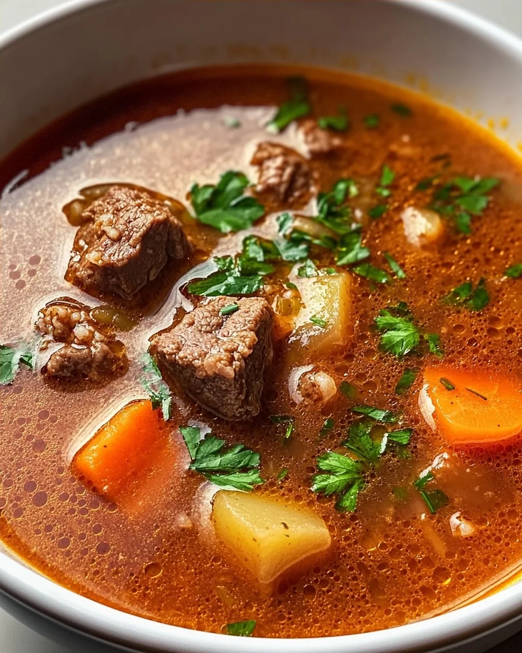 Herzhafte serbische Reisfleischsuppe
