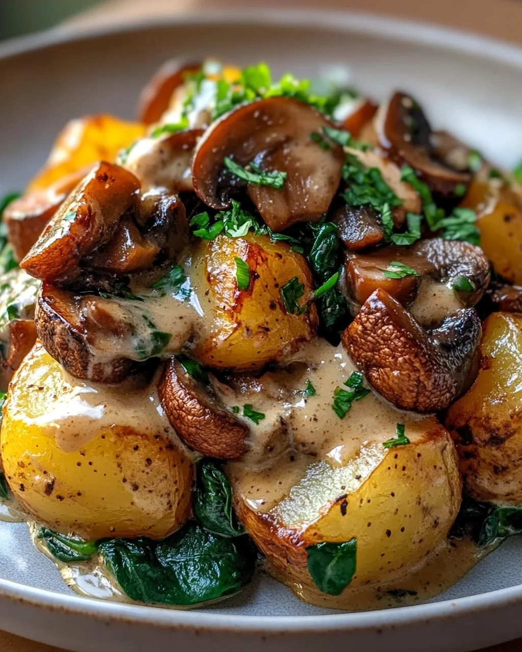 Kartoffeln, Pilze & Spinat: Schnelles Rezept – einfach lecker!