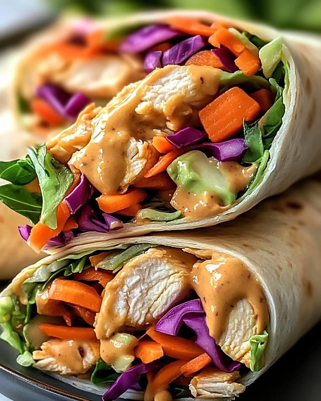 Köstliche Thai Erdnuss Hähnchen Wraps