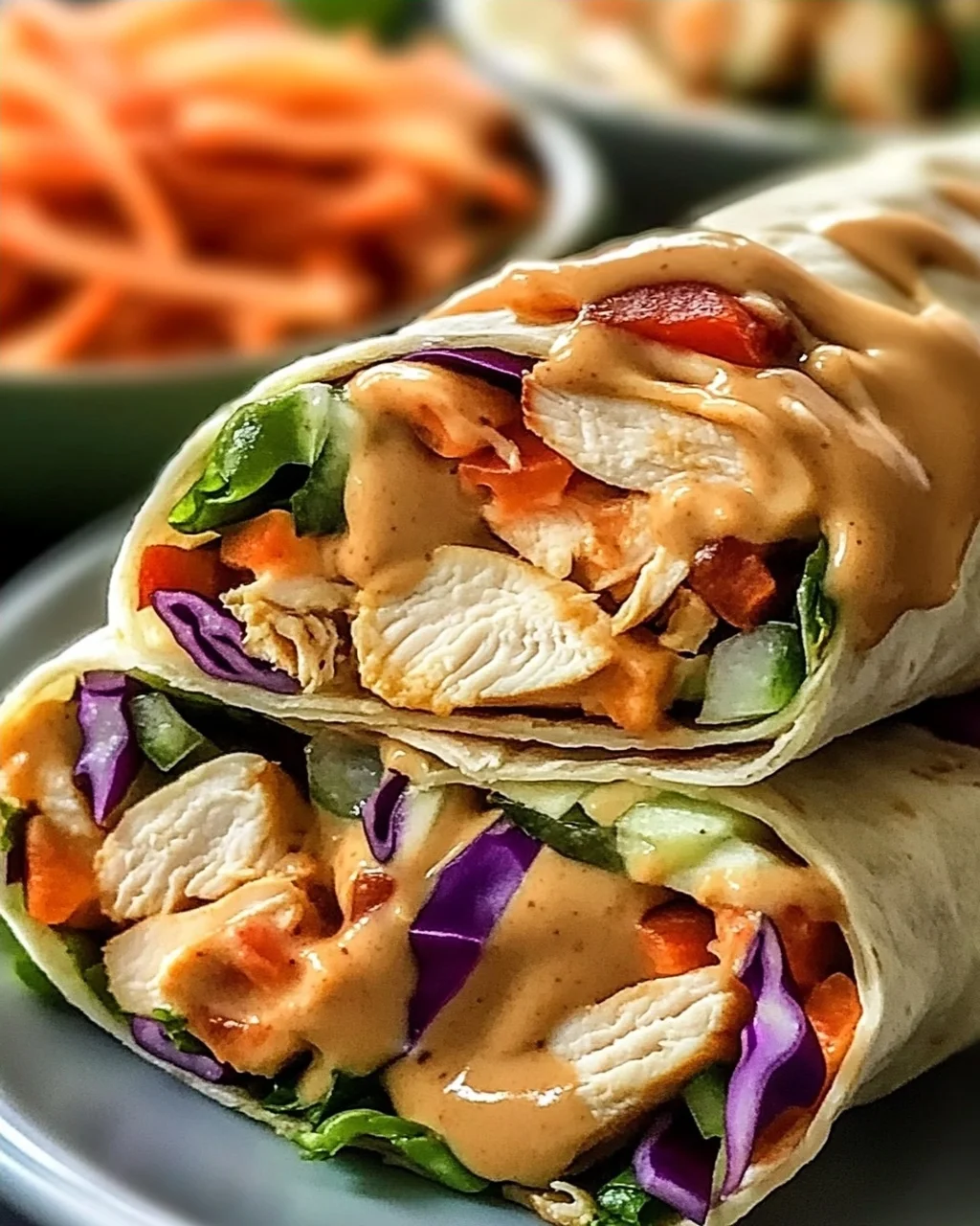 Köstliche Thai Erdnuss Hähnchen Wraps