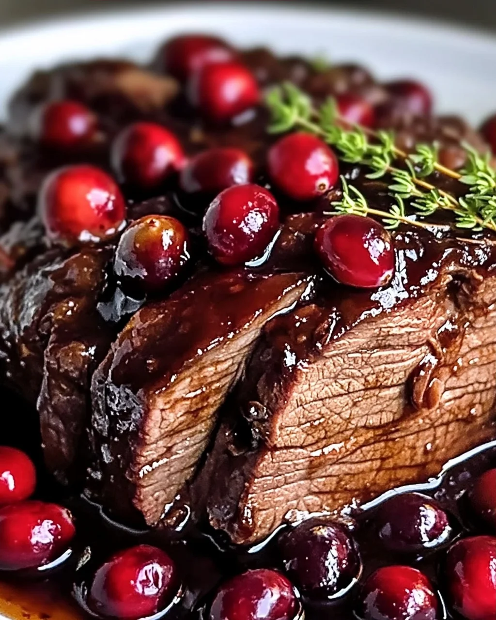 Langsam geschmortes Rindfleisch mit Cranberry-Balsamico-Glasur