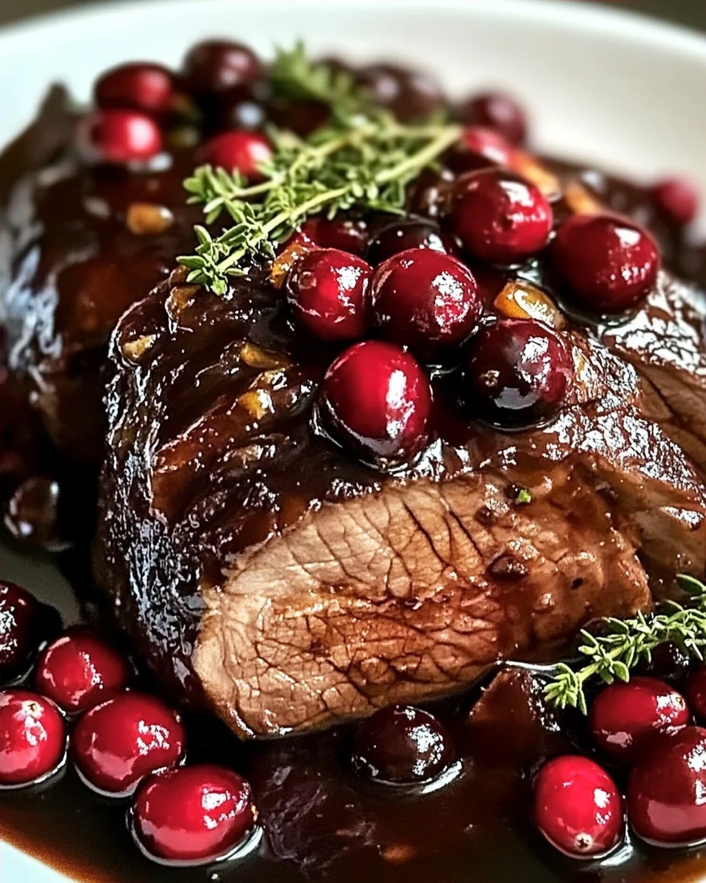 Langsam geschmortes Rindfleisch mit Cranberry-Balsamico-Glasur