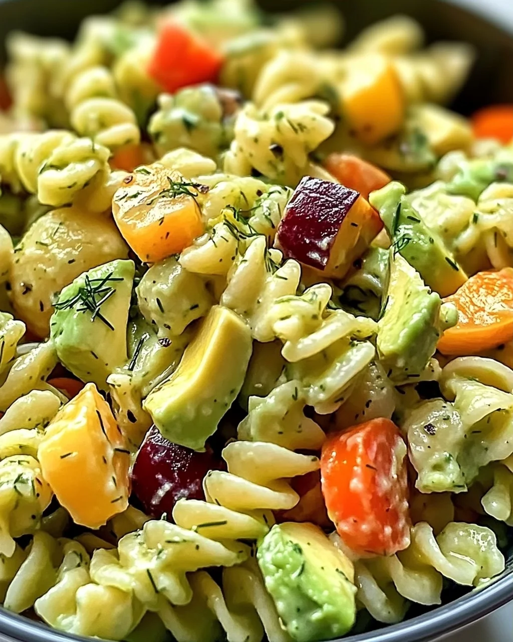 Milchfreier Avocado-Nudelsalat für den Sommer