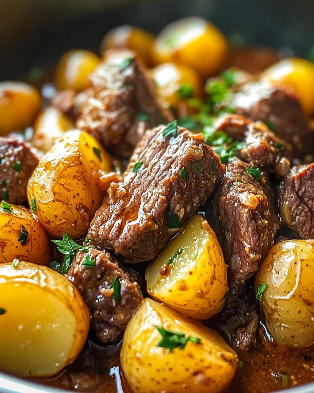 One Pot Slow Cooker Knoblauchbutter-Rindfleisch mit Kartoffeln