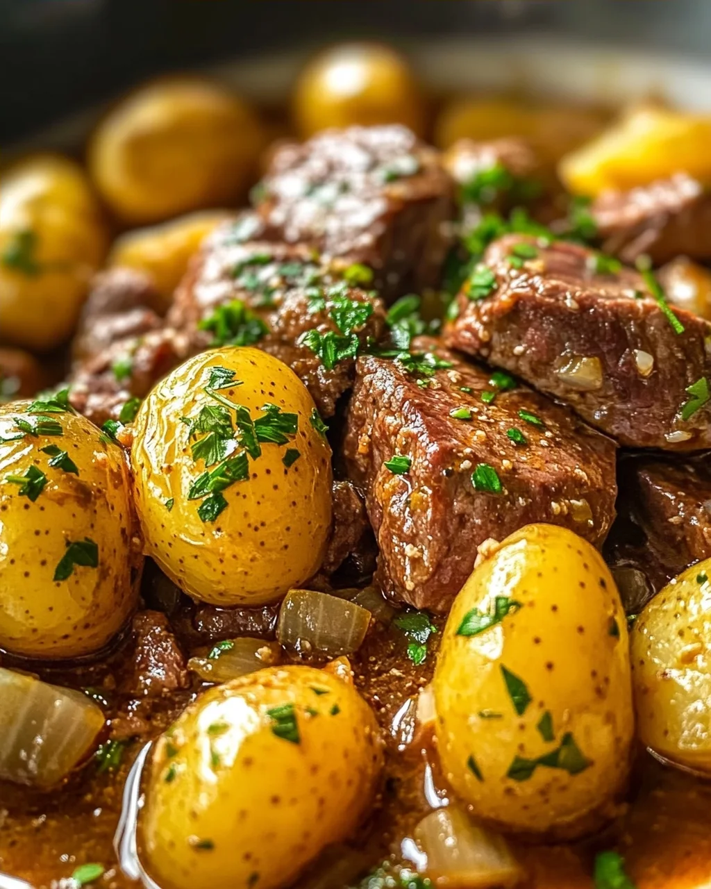 One Pot Slow Cooker Knoblauchbutter-Rindfleisch mit Kartoffeln