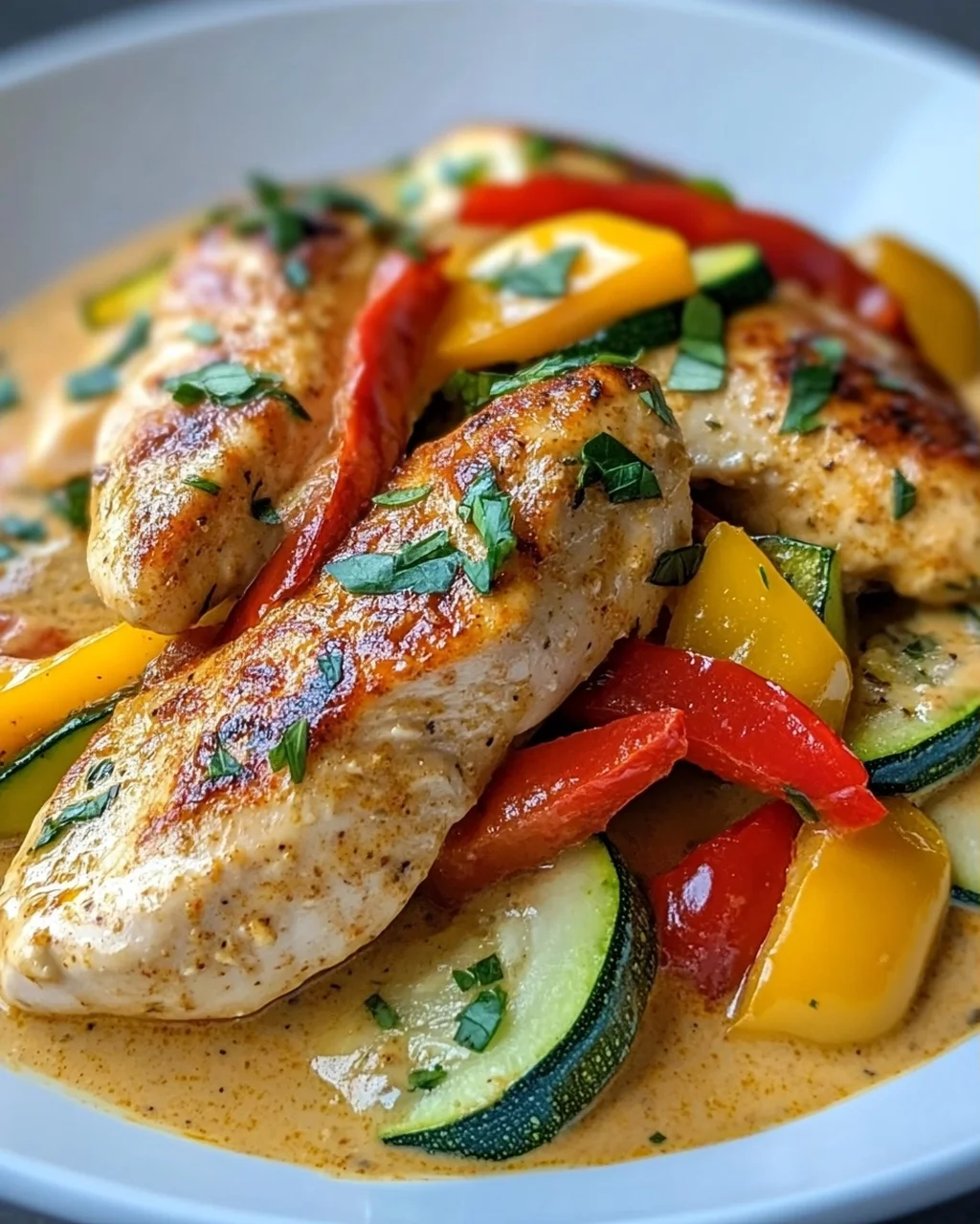 Paprika Zucchini Sahne Hähnchen