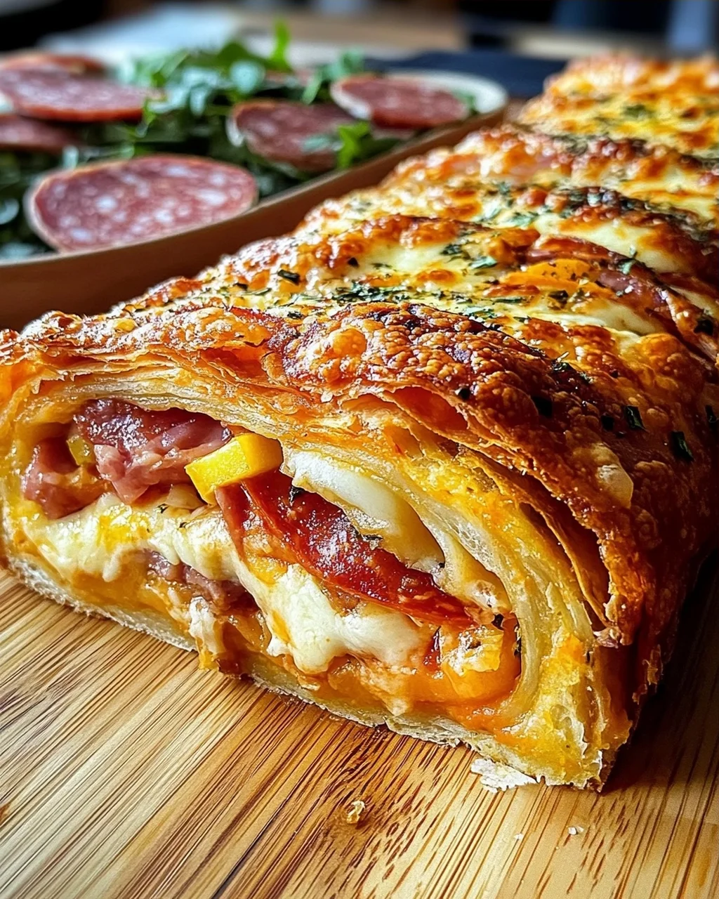 Pizza-Strudel (auch Pizza-Zopf genannt) aus fertigem Pizzateig
