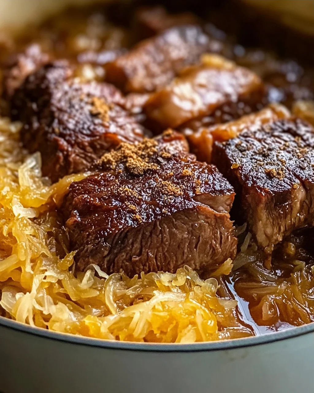 Saftiges Rindfleisch mit Sauerkraut und braunem Zucker Rezept
