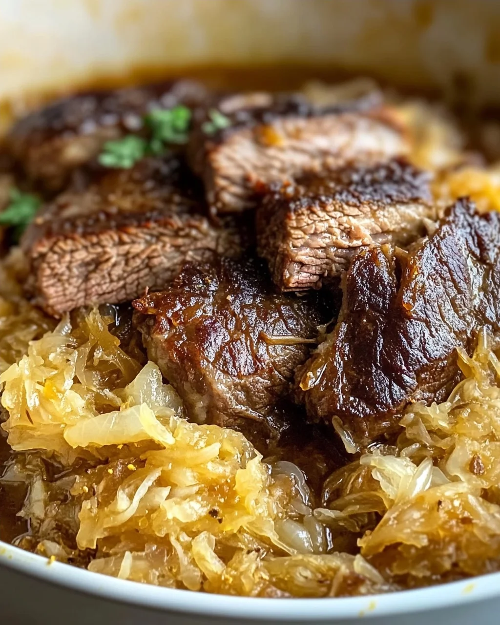 Saftiges Rindfleisch mit Sauerkraut und braunem Zucker Rezept