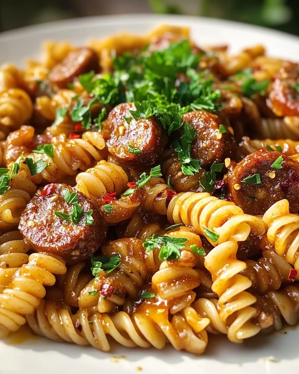 Scharfe Honig BBQ Wurst Pasta aus einer Pfanne – Schnell & Lecker!