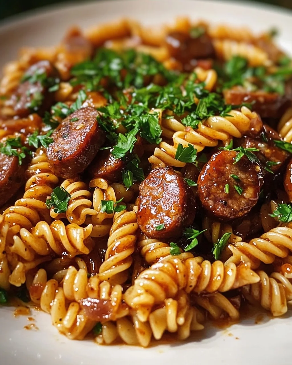 Scharfe Honig BBQ Wurst Pasta aus einer Pfanne – Schnell & Lecker!