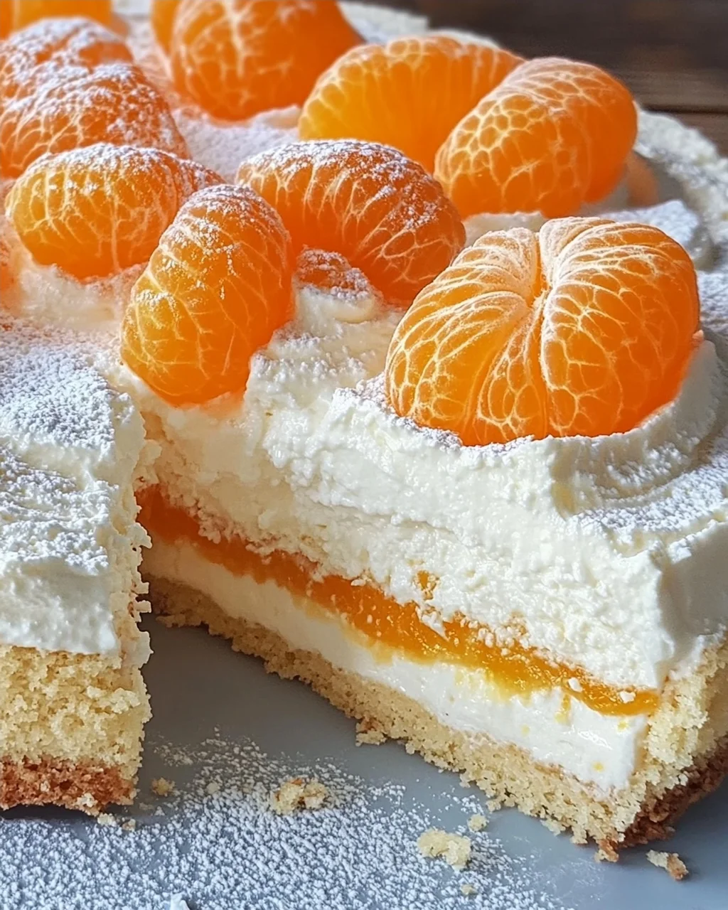 Schneller Schmandkuchen mit Mandarinen vom Blech