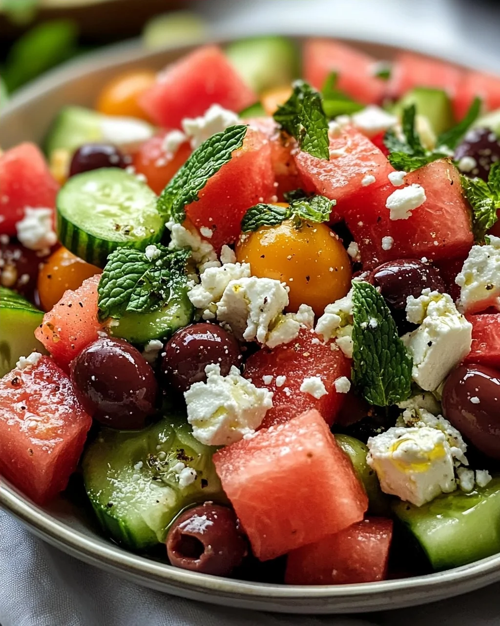 Sommerlicher Griechischer Salat mit Wassermelone & Minze