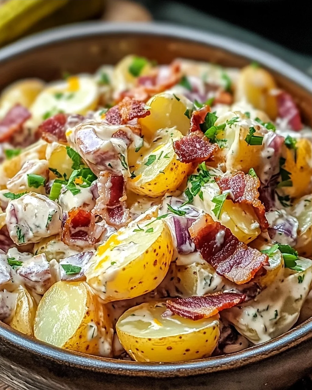 Steakhouse Kartoffelsalat mit Bacon und Cheddar