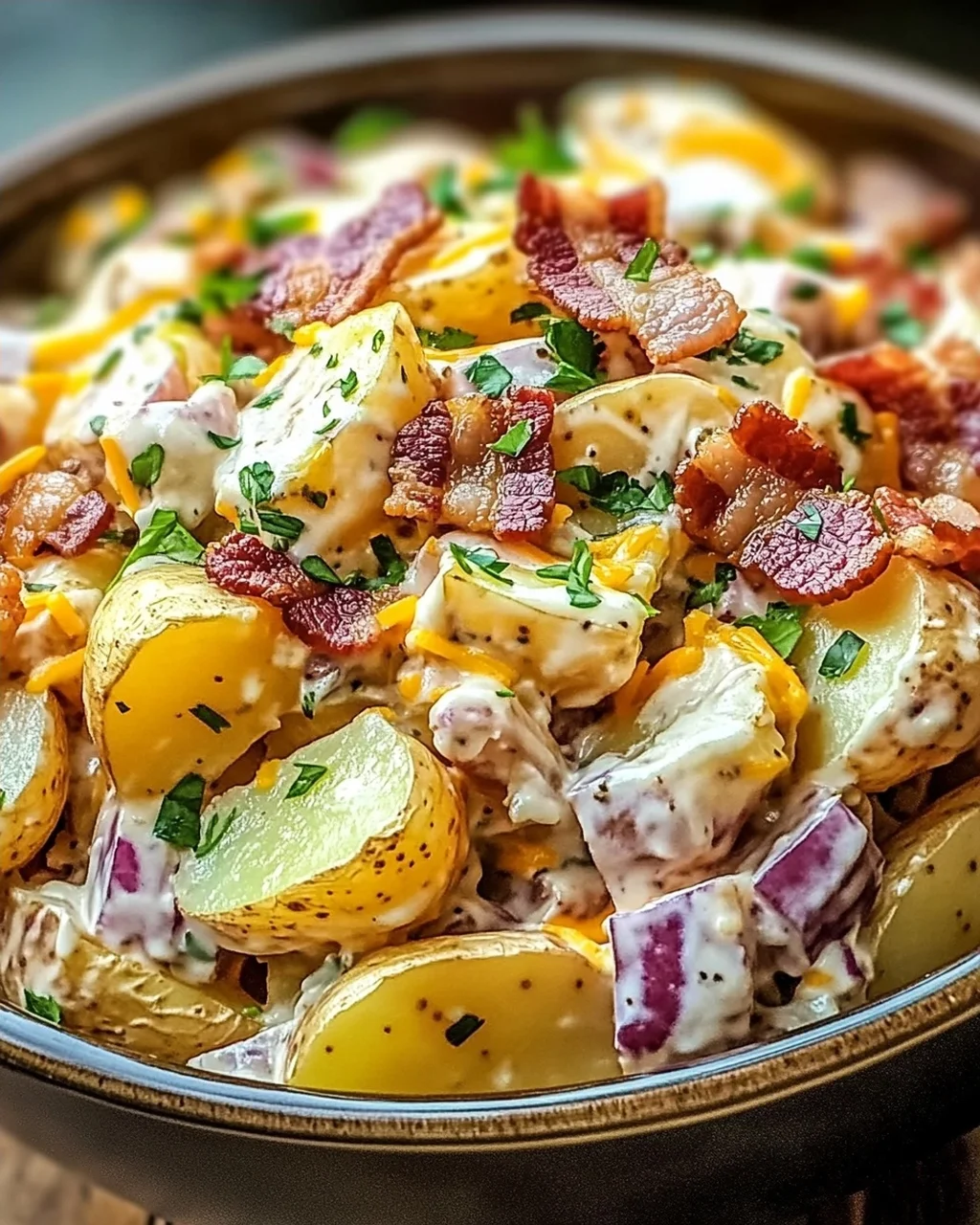 Steakhouse Kartoffelsalat mit Bacon und Cheddar