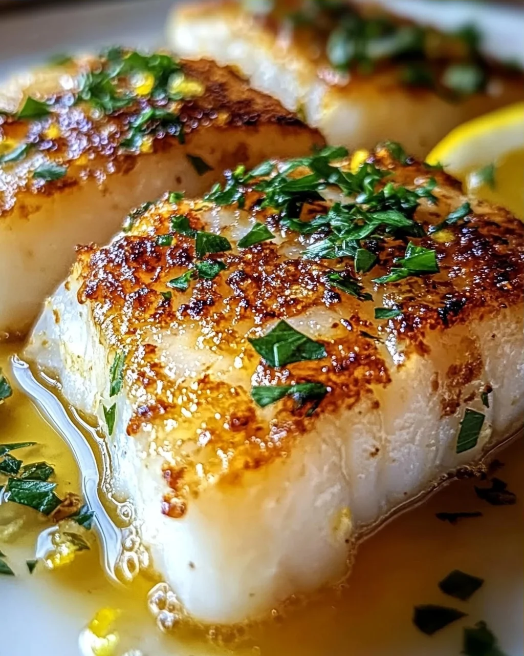 Zitronen-Knoblauch-Butter-Kabeljau mit Knuspriger Haut