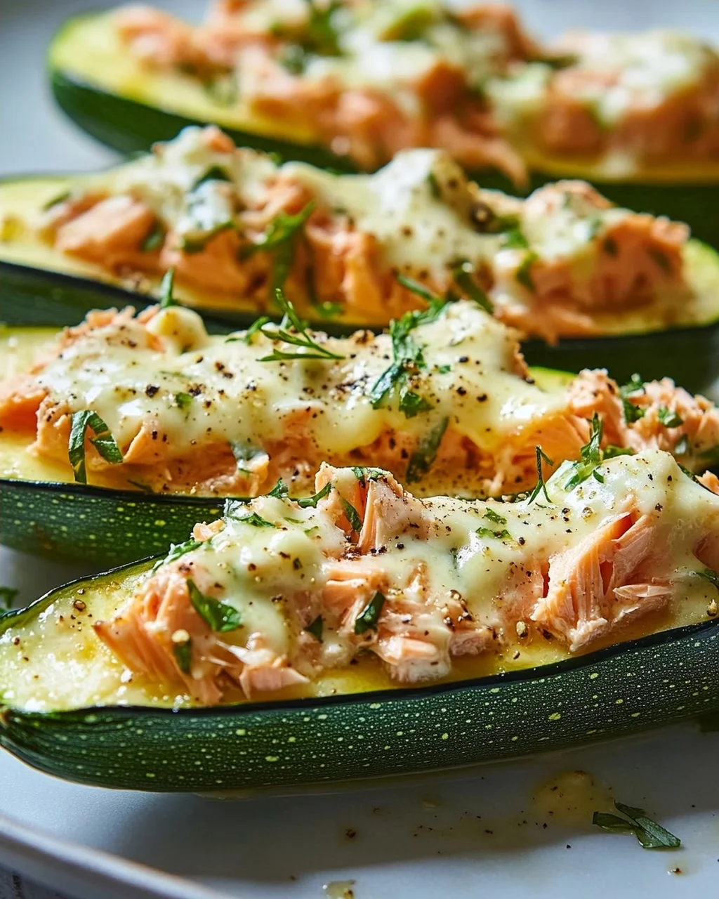 Zucchini-Boote mit Lachs-Zitronen-Creme